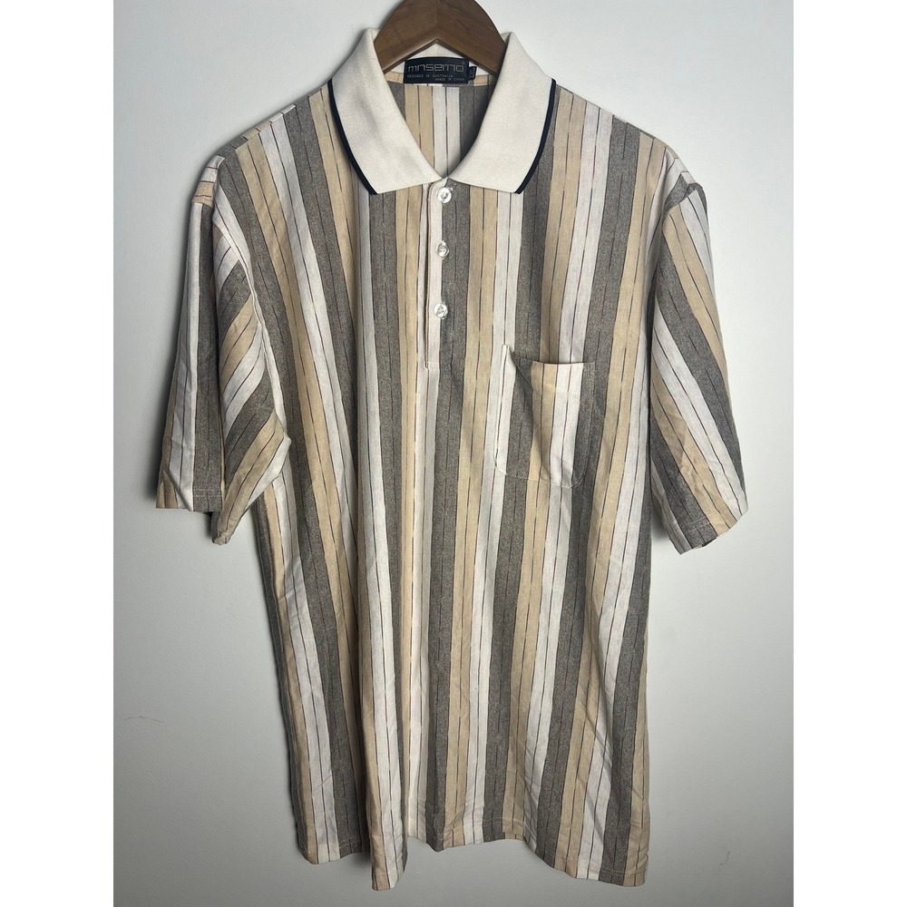 MNSERNO Australia Men XXL Vertical Stripe Polo Shirt 90s Retro Preppy Collegiate